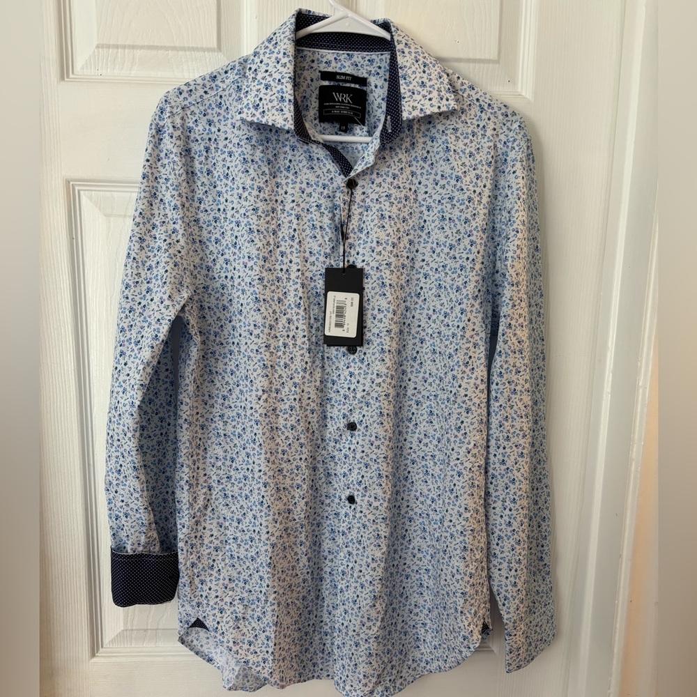 WRK Mans Dress button up shirt‎ flower print upscale size 15